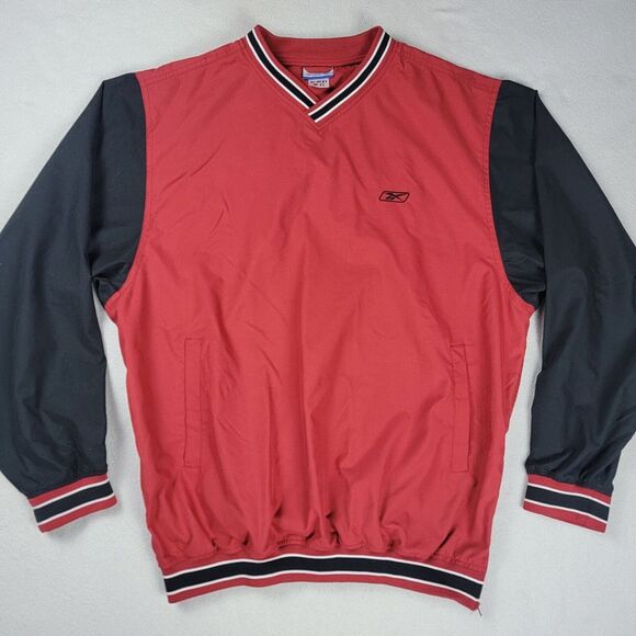 Vintage Reebok Windbreaker Jacket Men's Large Red Pullover Essential V-Neck 90's - Picture 1 of 8